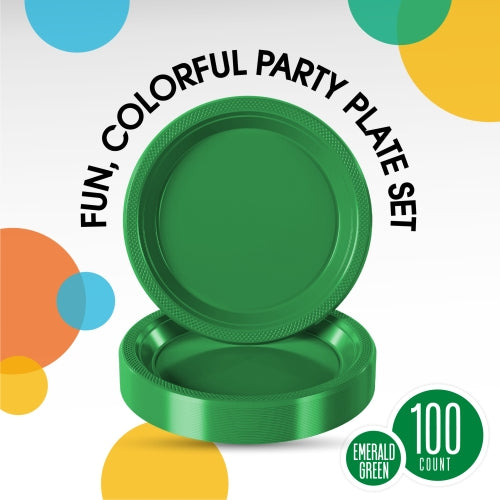 Emerald Green 10 In. Plastic Plates 100 Count