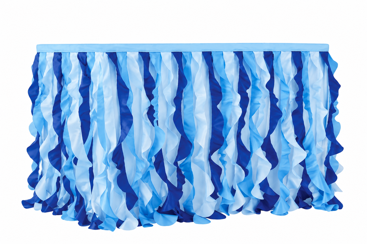 Blue Fabric Ruffle Table Skirt for Baby Showers