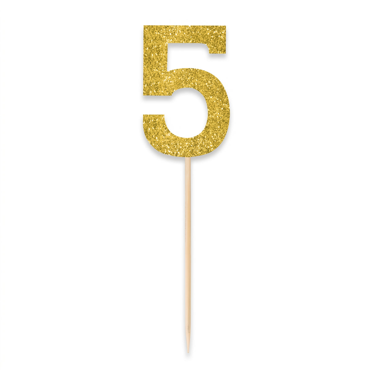 Glitter Gold Number 5 Cake Topper Picks, 7.5-Inch, 4-Pack
