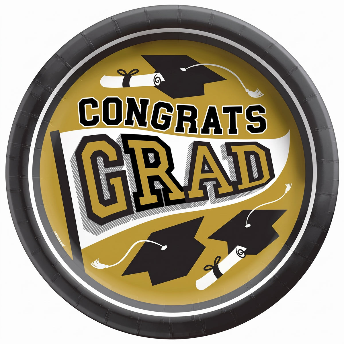 "Congrats Grad" Gold Round Paper Plates, 8.5-Inch, 20-Pack