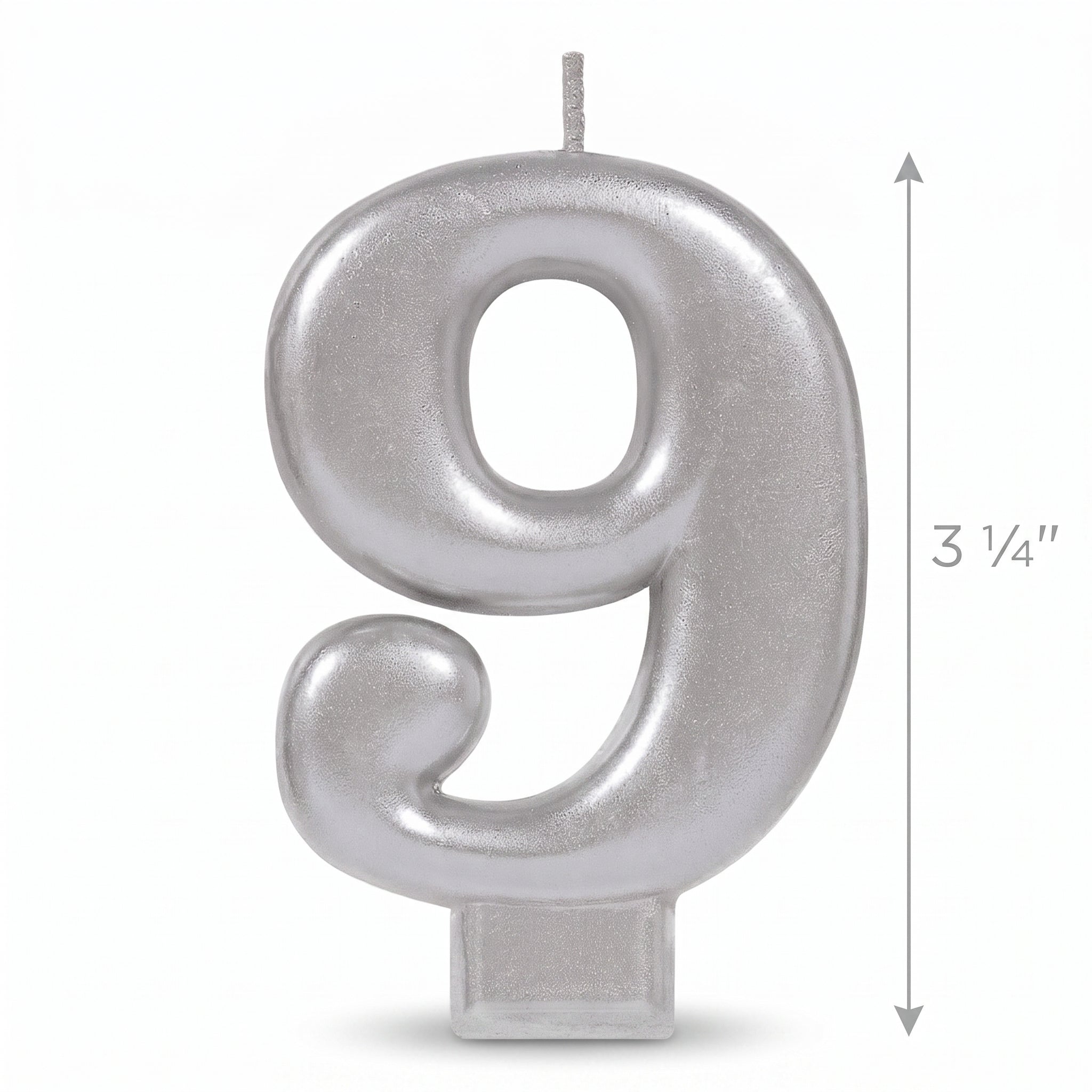 Silver Number 9 Molded Birthday Candle