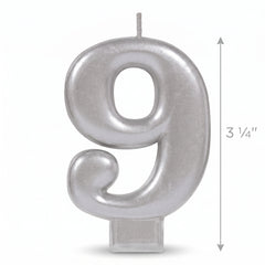 Silver Number 9 Molded Birthday Candle
