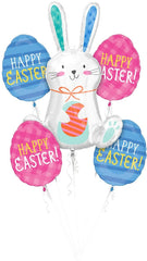 Festive Easter Bunny Foil Balloon Bouquet - 5 Piece Set