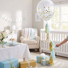 Blue and Gold Tassel Fringe Balloon Tail Accessory, 6 ft