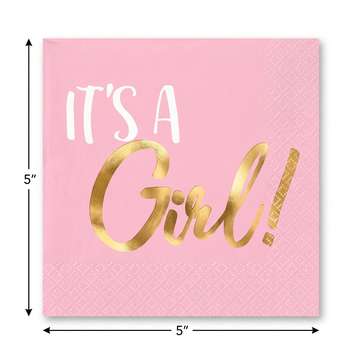 It's a Girl! Pink and Gold Beverage Napkins - 16 Pack - 5 In. X 5 In.
