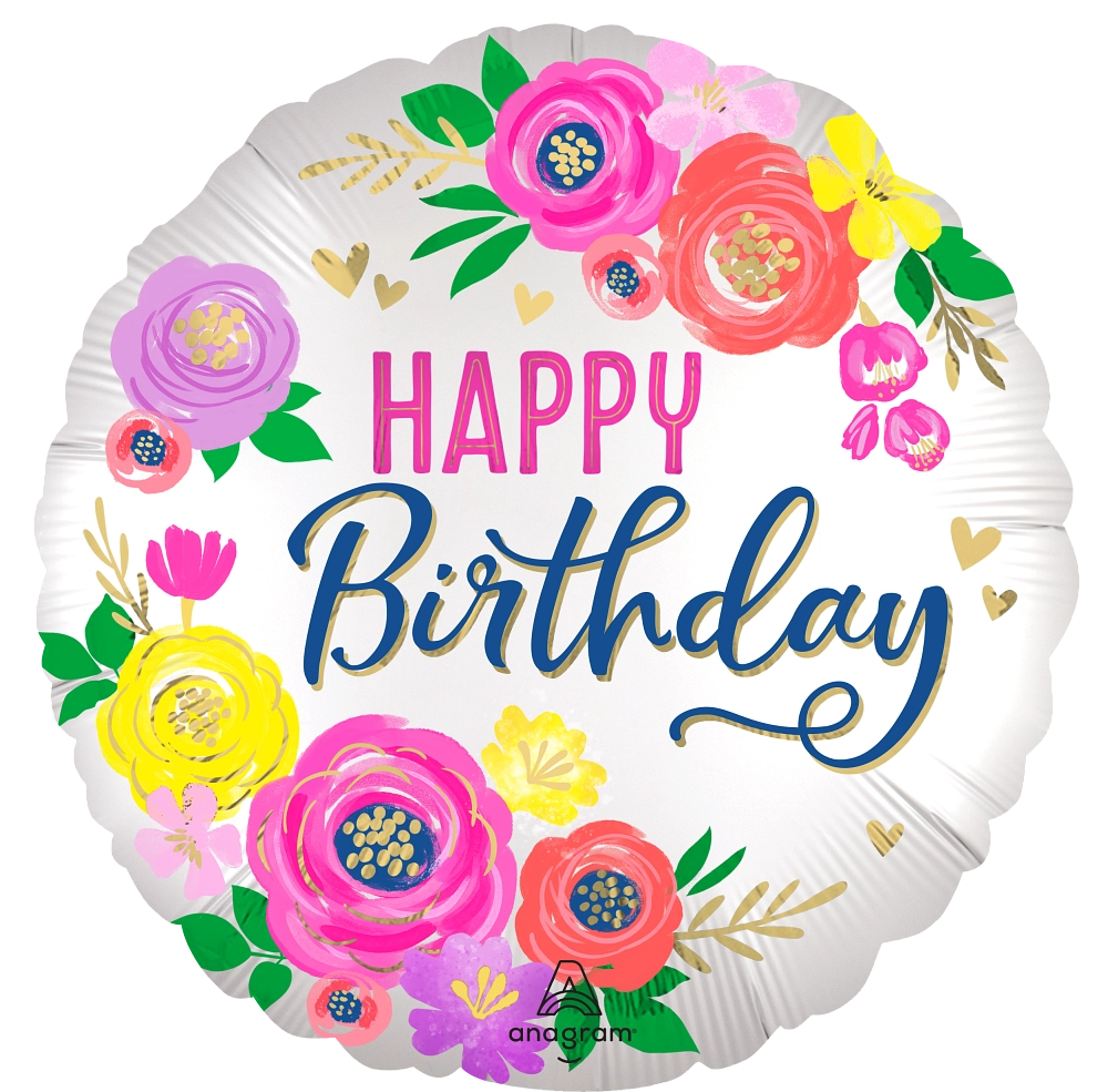 Artistic Floral Birthday Mylar Balloon - 18"
