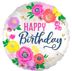 Artistic Floral Birthday Mylar Balloon - 18"