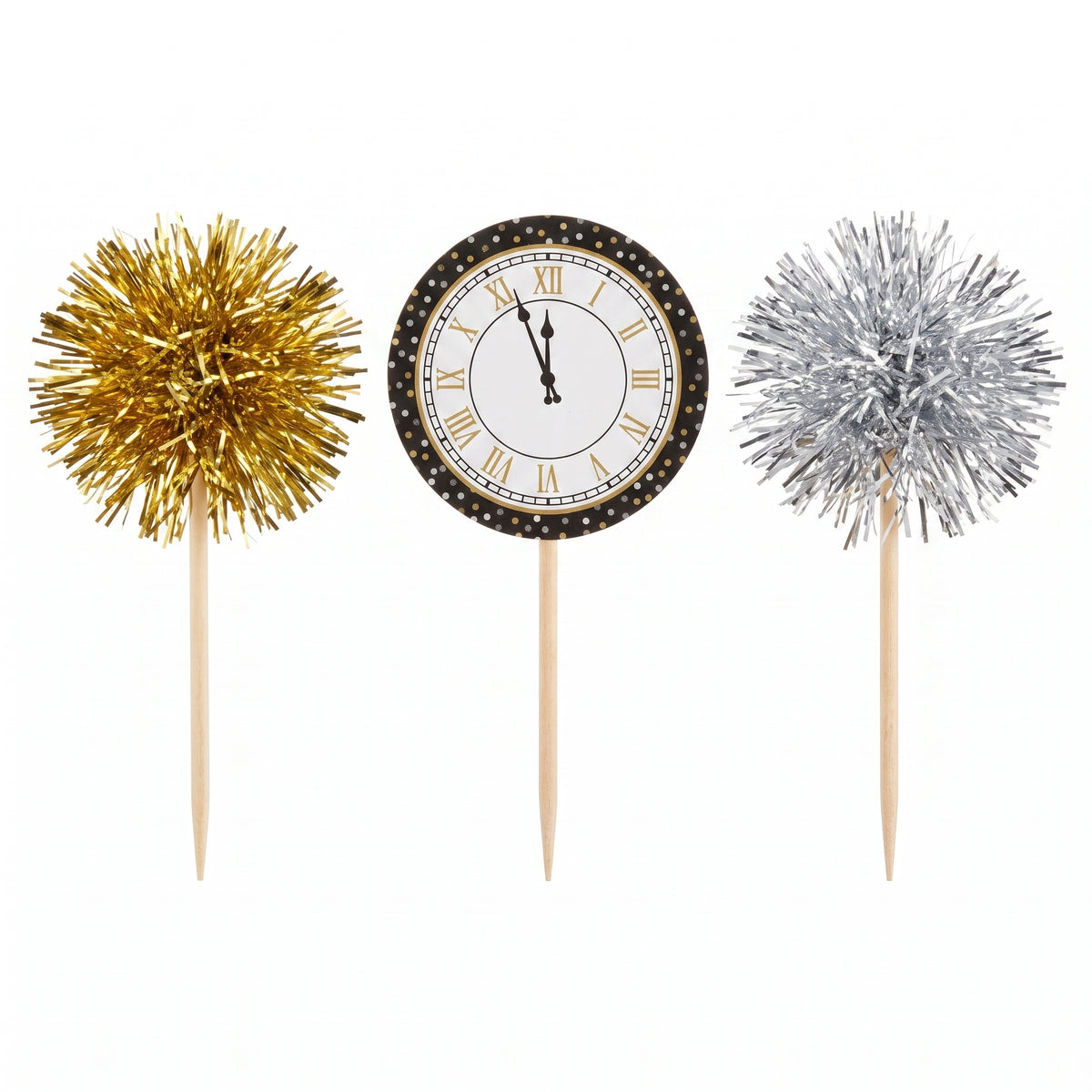 New Year's Eve Countdown Clock & Tinsel Party Picks, 16-Pack