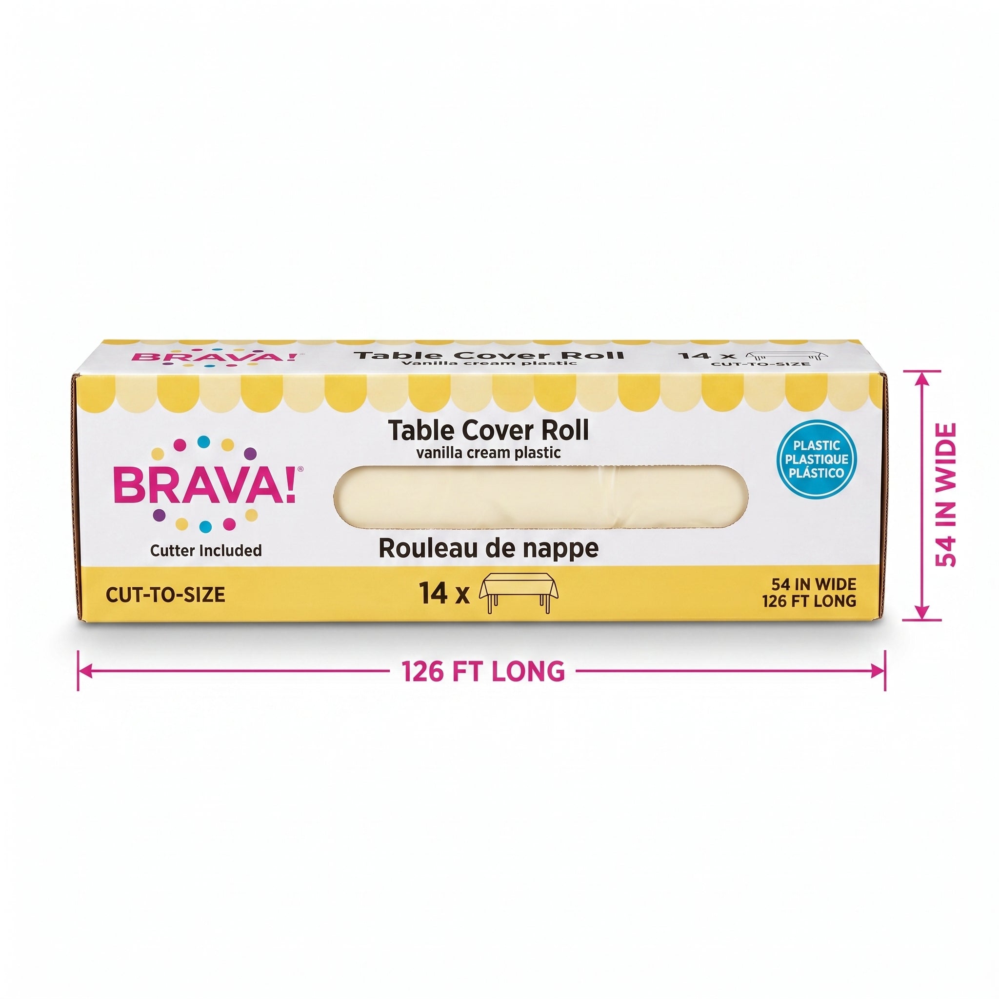 Vanilla Cream Plastic Table Cover Roll with Slide Cutter - 54" x 126 ft