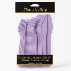 Lavender Assorted Plastic Cutlery Set - 24 Pieces