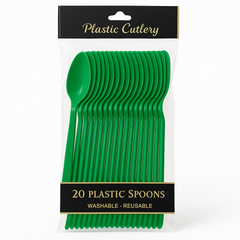 Festive Green Economy Plastic Spoons - Pack of 20