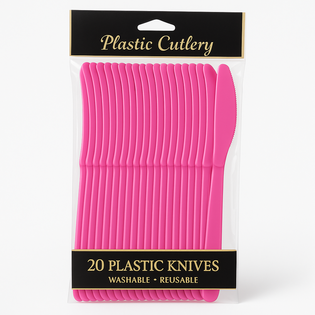 Bright Pink Economy Plastic Knives - 20 Pack