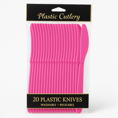 Bright Pink Economy Plastic Knives - 20 Pack