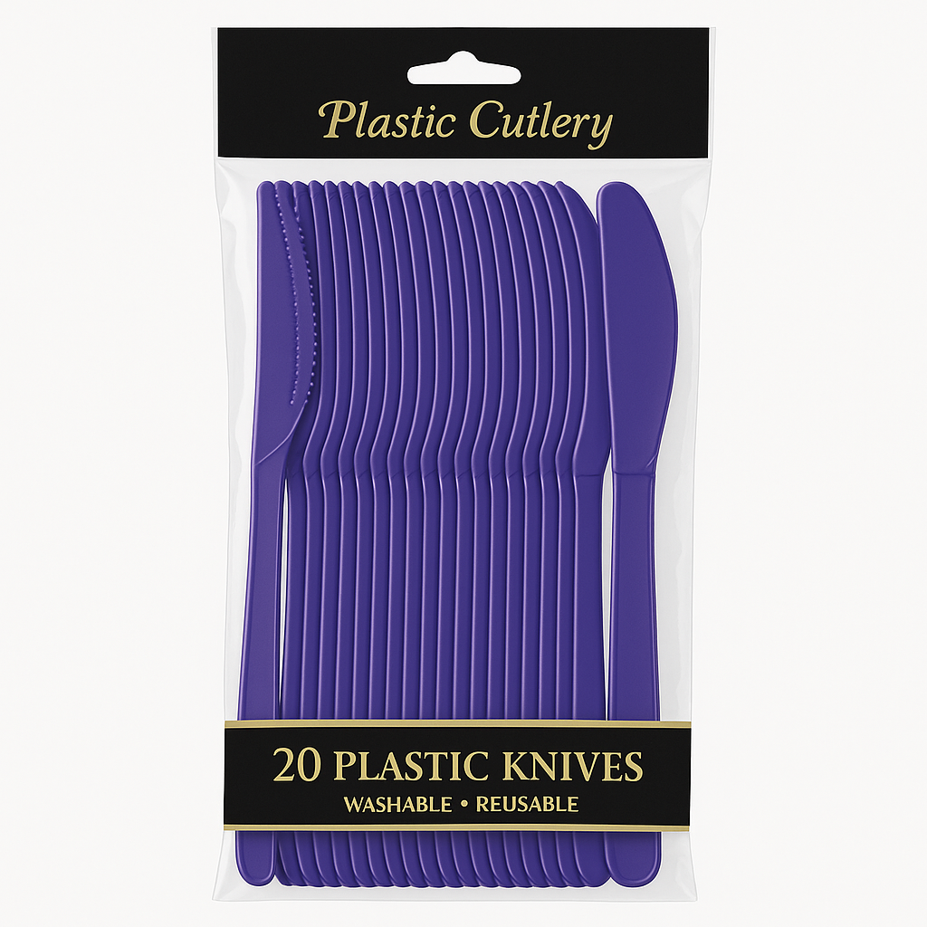 Elegant Purple Plastic Knives - Pack of 20