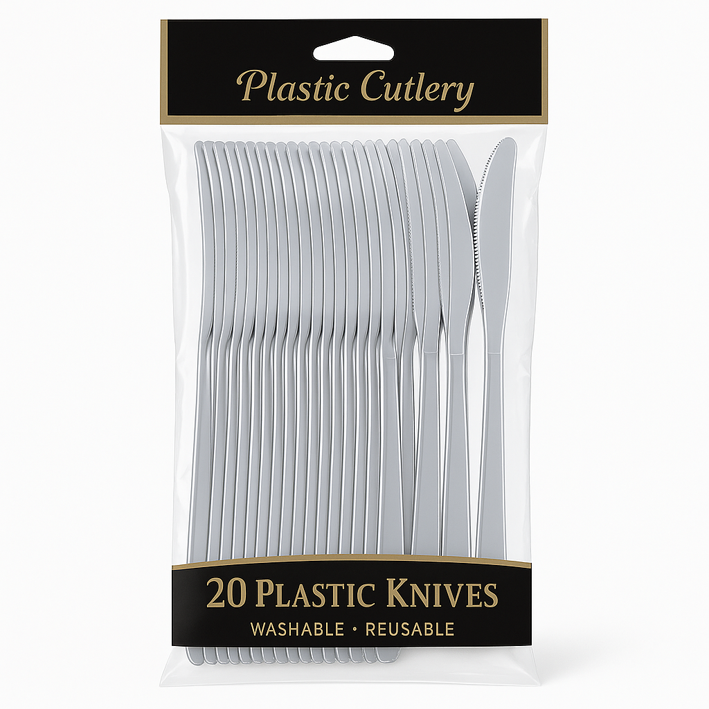 Silver Plastic Knives - Pack of 20