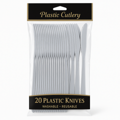 Silver Plastic Knives - Pack of 20