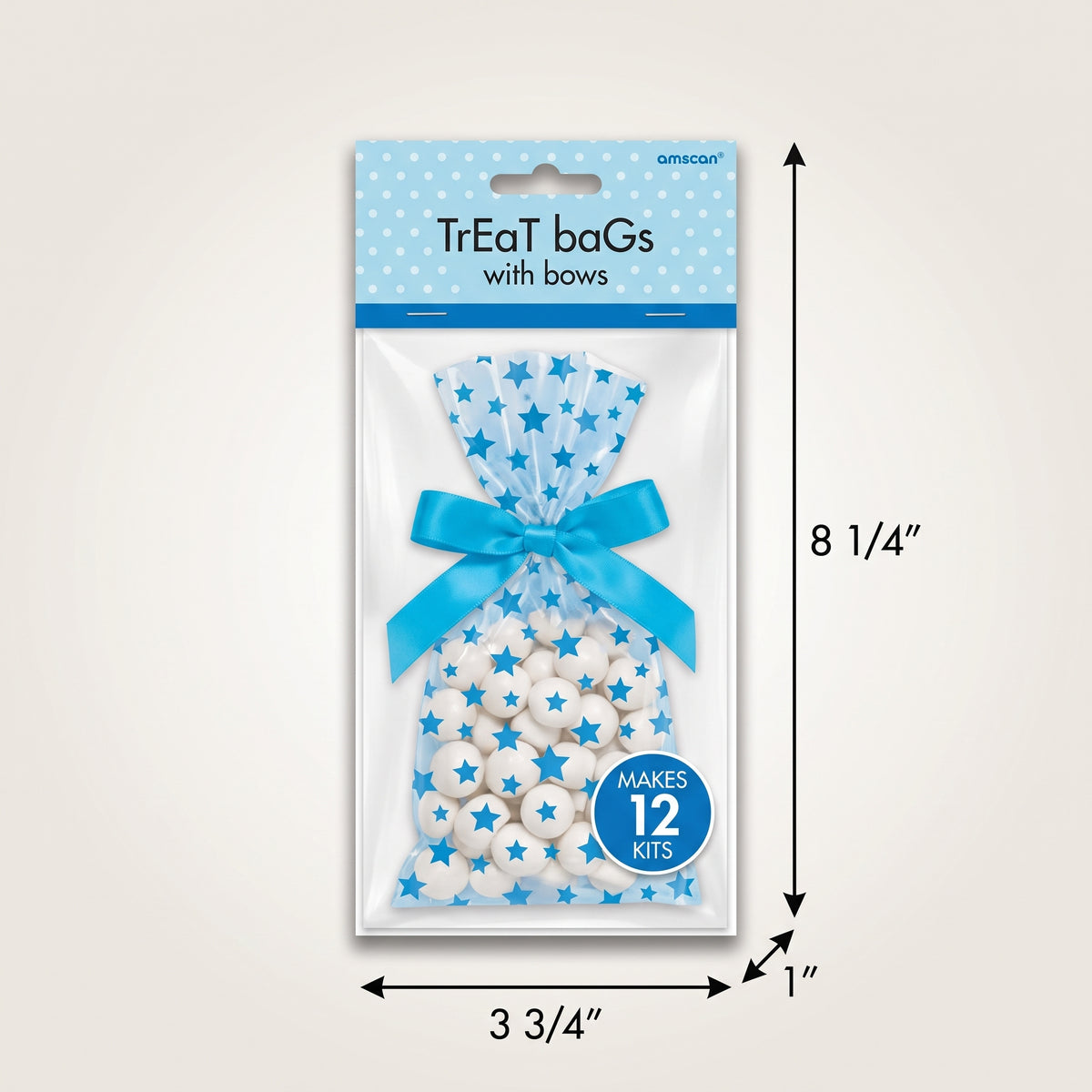 Blue Polka Dot Treat Bags with Bow - 12 Pack