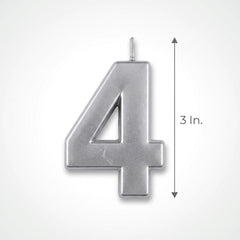 Silver Number 4 Metallic Birthday Candle