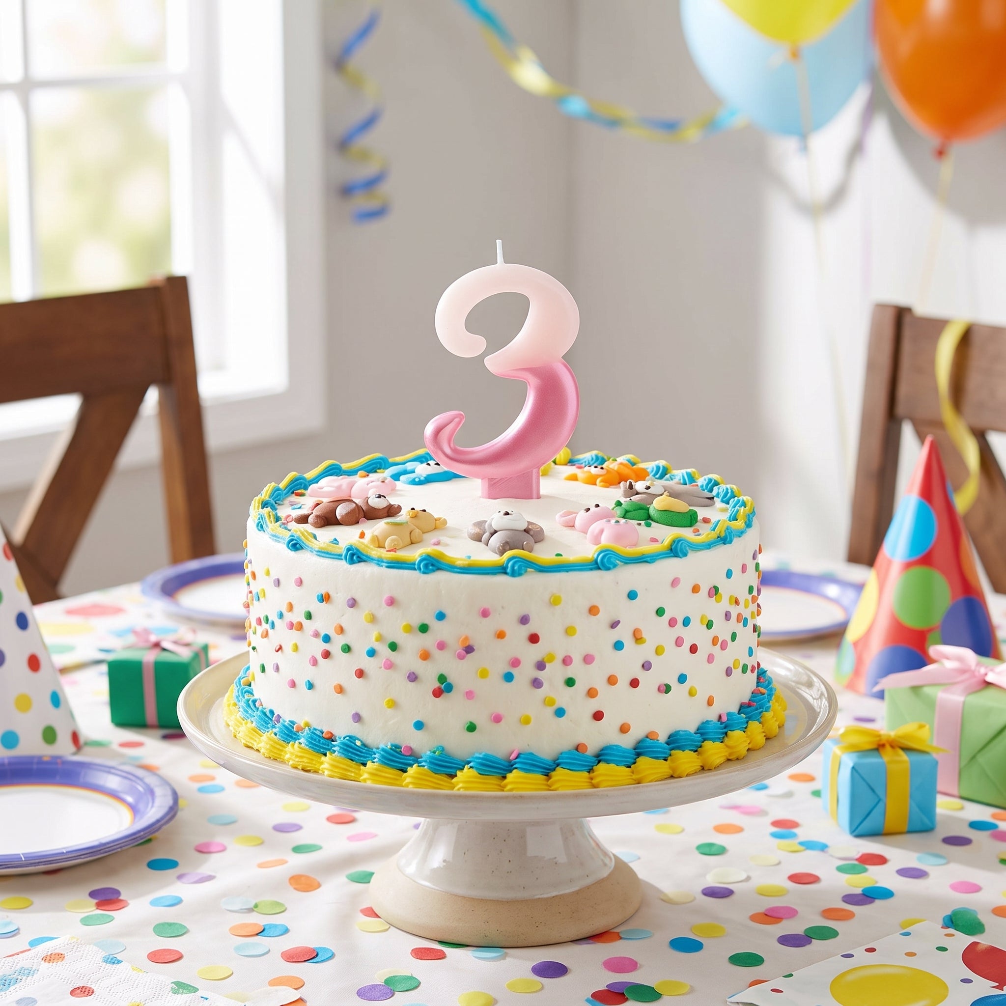 Bright Pink Metallic Dipped Number 3 Birthday Candle