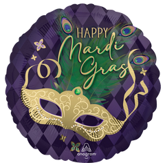 Vibrant Mardi Gras Mask Foil Balloon