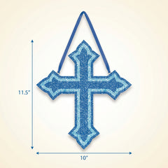 Blue Glitter Foam Sacraments Cross Hanging Decoration