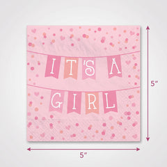 It's a Girl Baby Shower Beverage Napkins - 5 In. X 5 In.