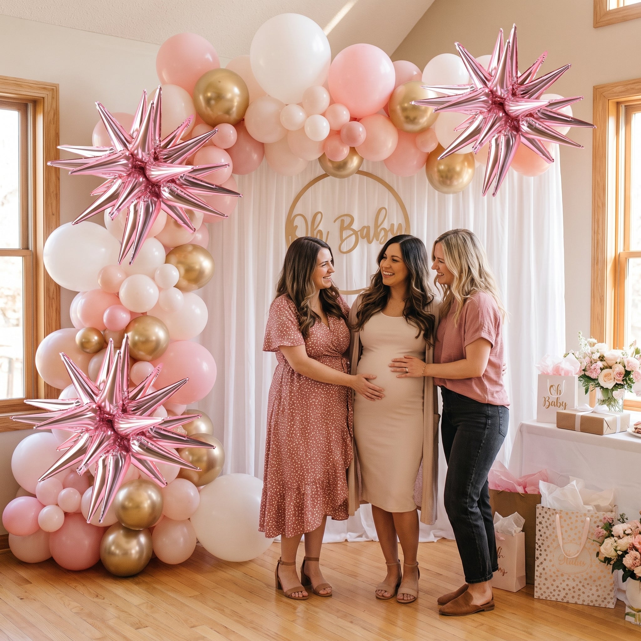 Elegant Rose Gold Starburst Balloon Clusters