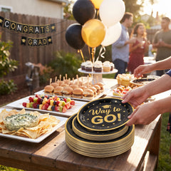 "Way to Go!" Graduation Round Coupe Platter - Black & Gold
