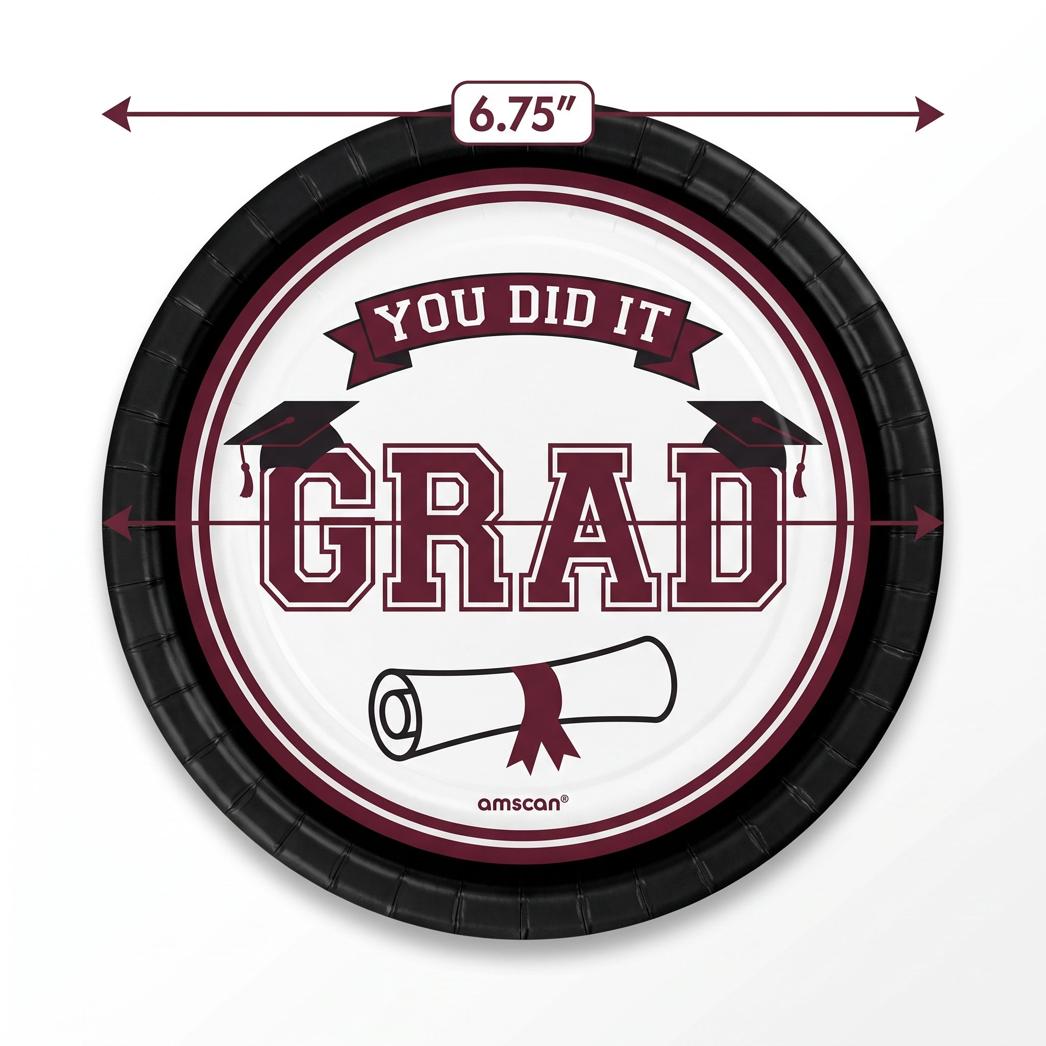 True to Your School Maroon Graduation Party Plates, 6.75-Inch, 20-Pack