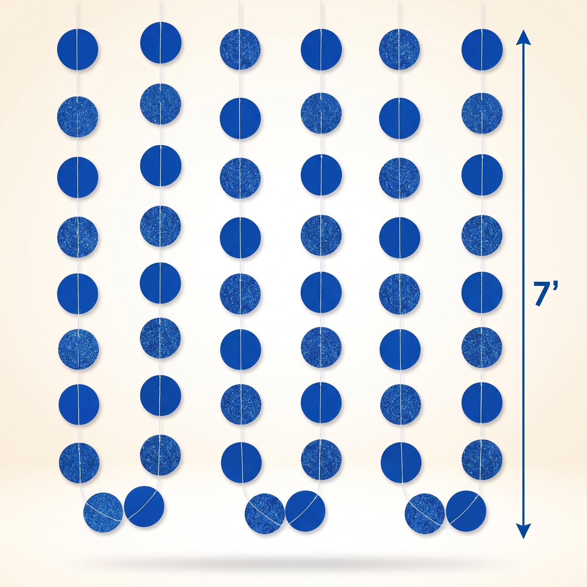 Royal Blue Glitter Polka Dot String Decorations, 7-Inch, 6-Pack