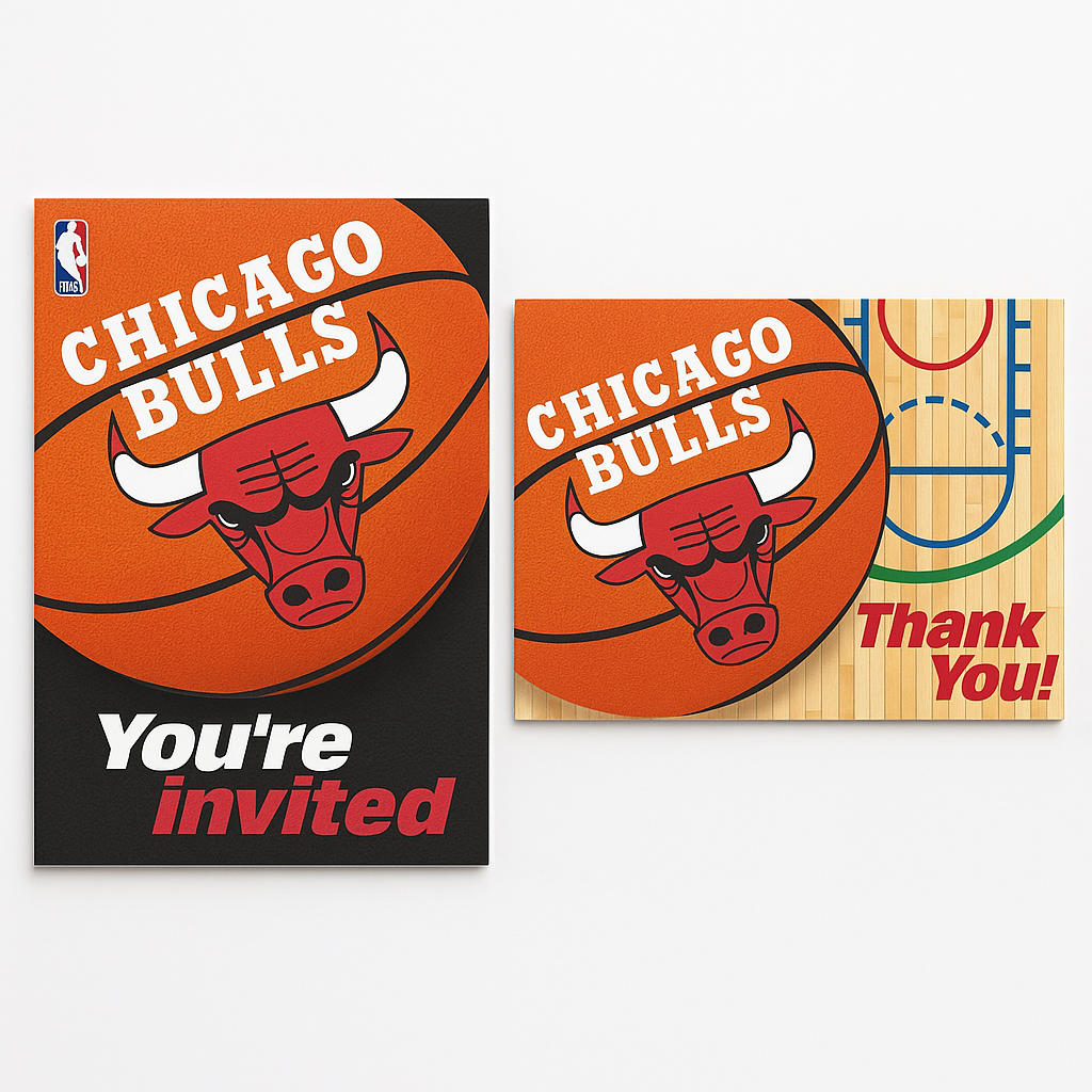 Chicago Bulls NBA Party Invitation & Thank You Card Set