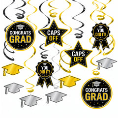 Yellow Graduation Swirl Hanging Decorations, 12-Pack