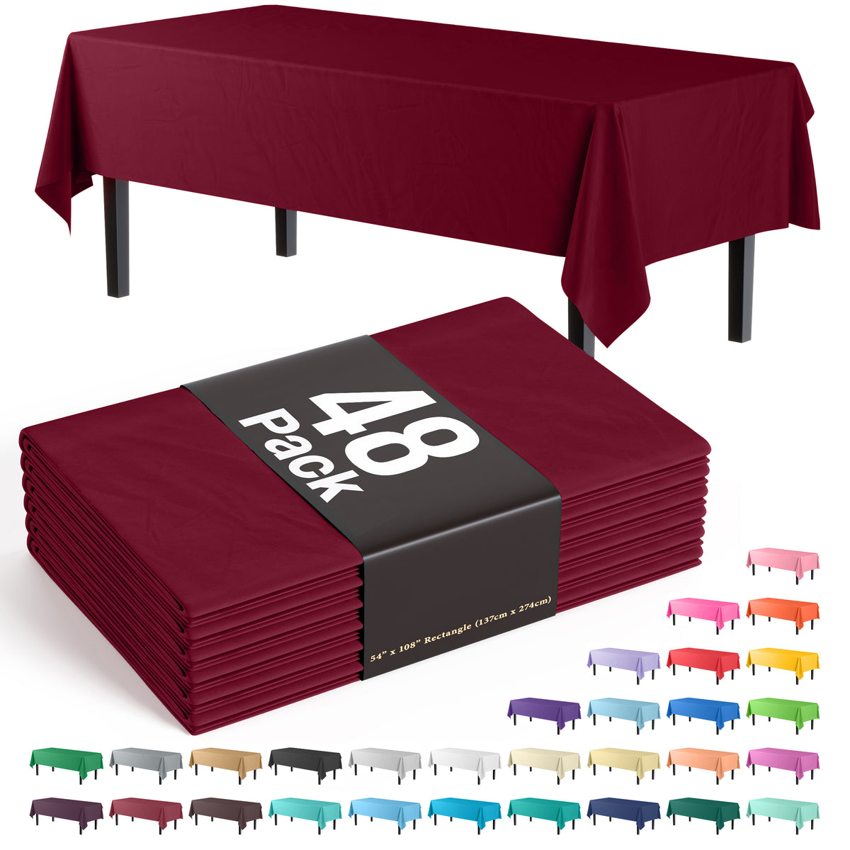 Burgundy Plastic Table Cover | Case of 48