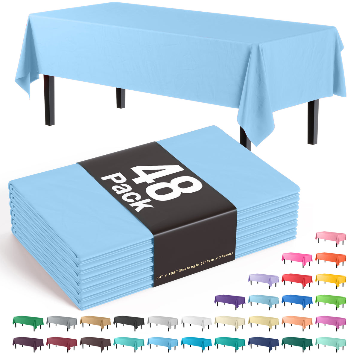 Light Blue Plastic Table Cover | Case of 48