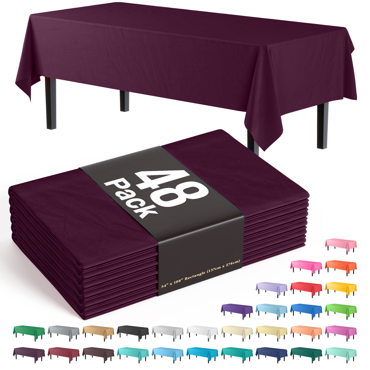 Plum Plastic Table Cover | Case of 48