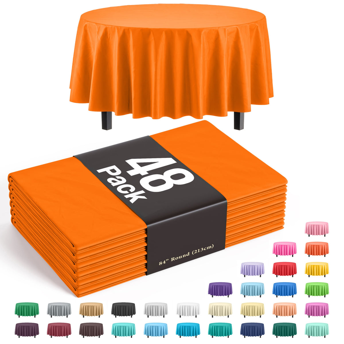 Round Orange Plastic Table Cover | Case of 48
