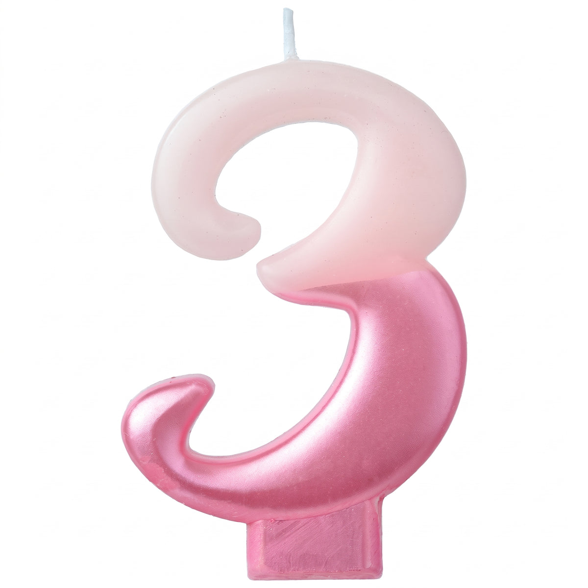 Bright Pink Metallic Dipped Number 3 Birthday Candle