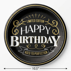 Better with Age Birthday Round Plates, Black/Gold, 10.5-Inch, 8-Pack