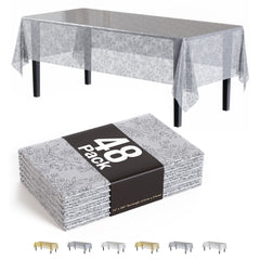 Silver Floral Plastic Table Cover | Case of 48 | 54 in. x 108 in.