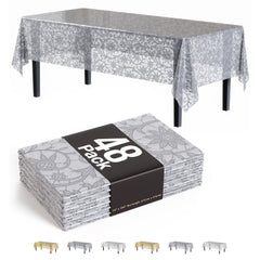 Silver Lace Plastic Table Cover | Case of 48 | 54 in. x 108 in.