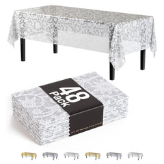 White Lace Plastic Table Cover | Case of 48 | 54 in. x 108 in.