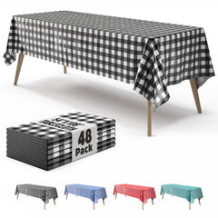 Black Gingham Plastic Table Cover | Case of 48 | 54 in. x 108 in.