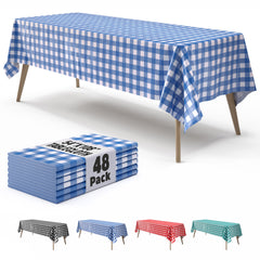 Blue Gingham Plastic Table Cover | Case of 48 | 54 in. x 108 in.