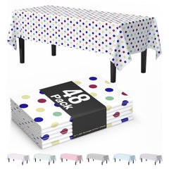 Multi Colored Polka Dot Plastic Table Cover | Case of 48 | 54 in. x 108 in.