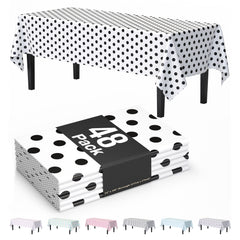 Black Polka Dot Plastic Table Cover | 54 in. x 108 in. | Case of 48