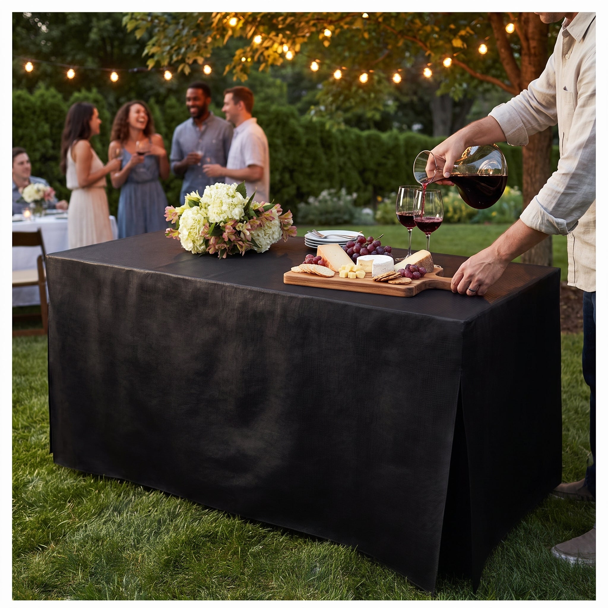 Elegant Black Flannel-Backed Vinyl Fitted Table Cover, 72-Inch - 72 in.