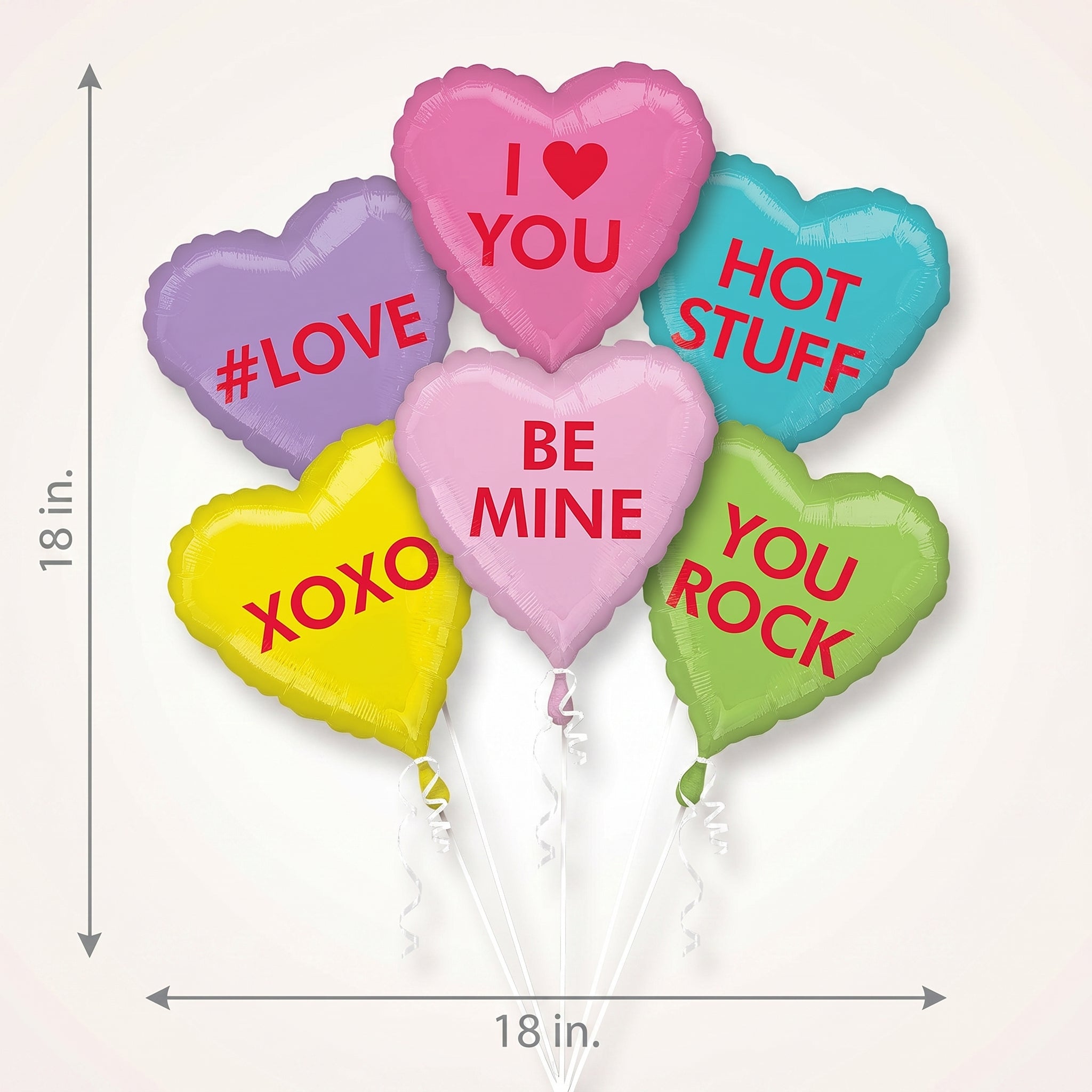 Valentine's Day Candy Heart Foil Balloons - 6 Pack
