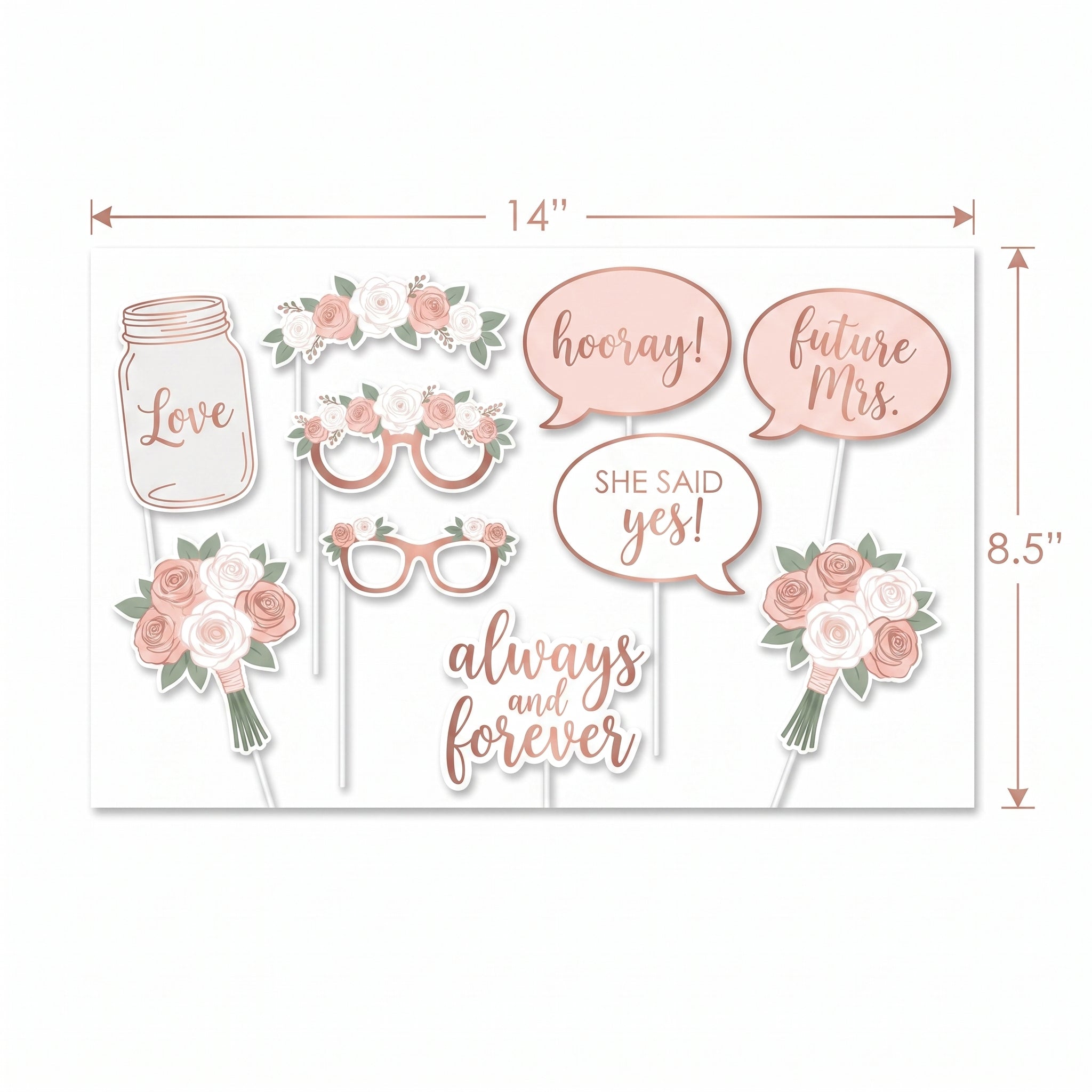 Love & Leaves Wedding Photo Booth Props - 13-Piece Set