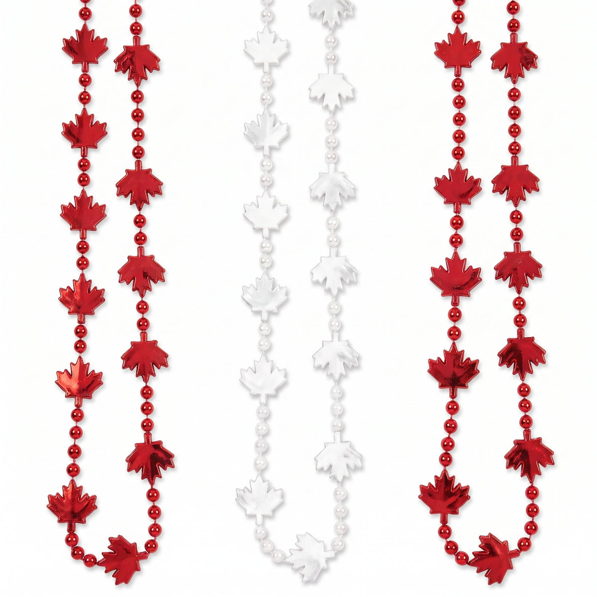 Canada Day Maple Leaf Bead Necklaces, Red & White, 3-Pack