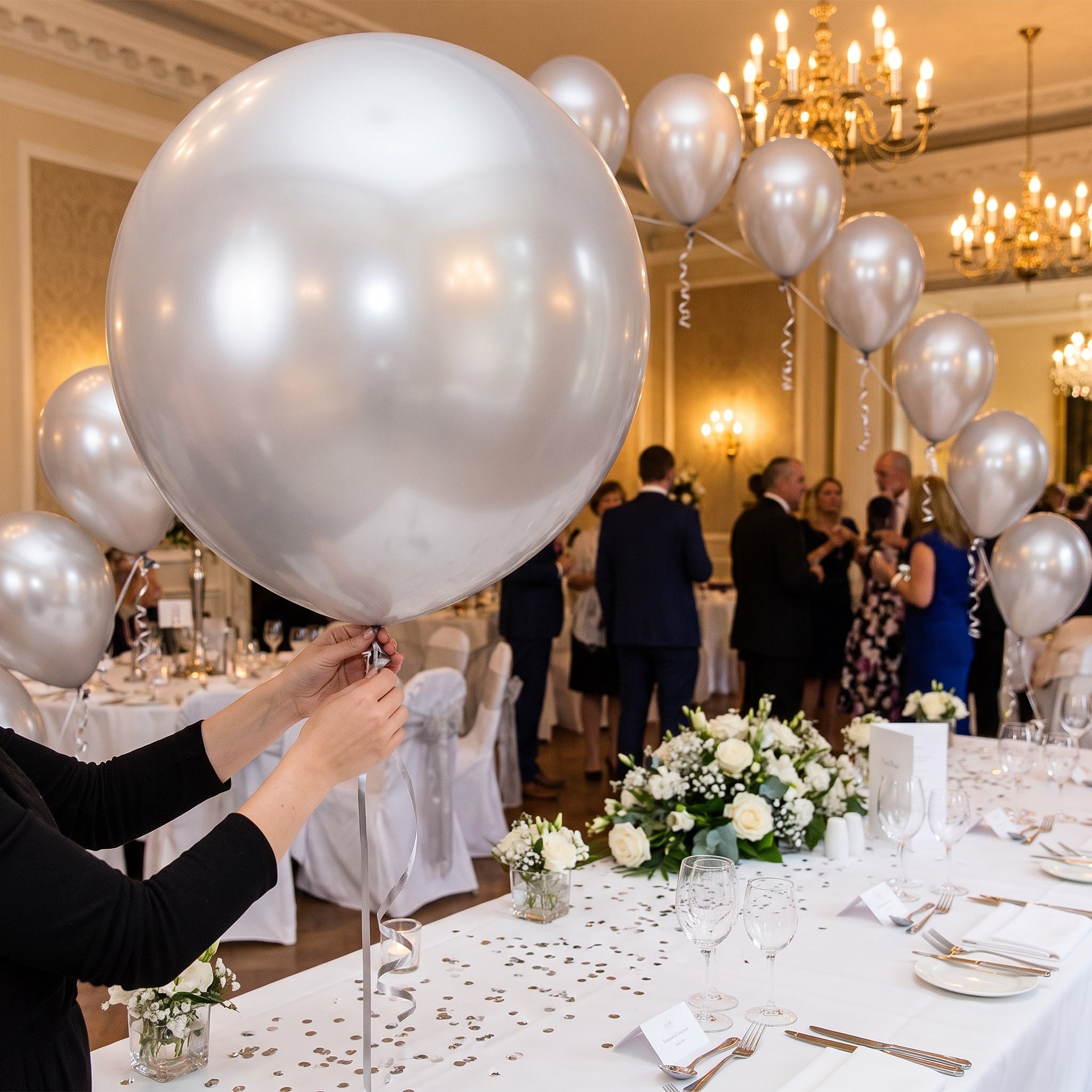 Silver 24" Pearl Latex Balloons - 4 Pack
